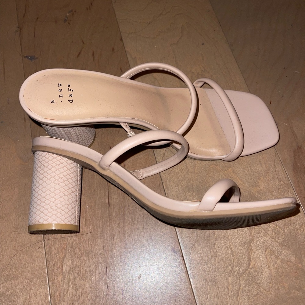 Nude block strappy heels